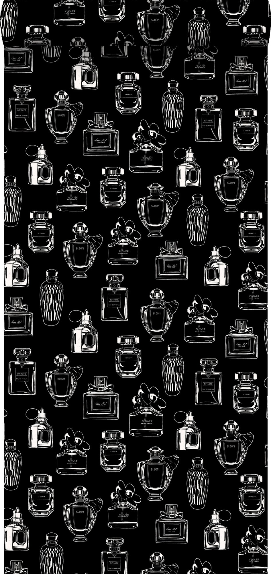 Tapeta butelki perfum czarnymIbiałym - 53 cm x 10.05 m - ESTAHOME