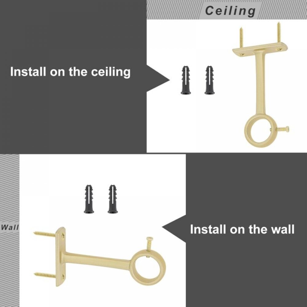 2 Pièces Supports De Tringles à Rideaux Pour Montage Au Plafond Et Au Mur Pour Tringles A Rideaux De 2 5cm Or 98548756