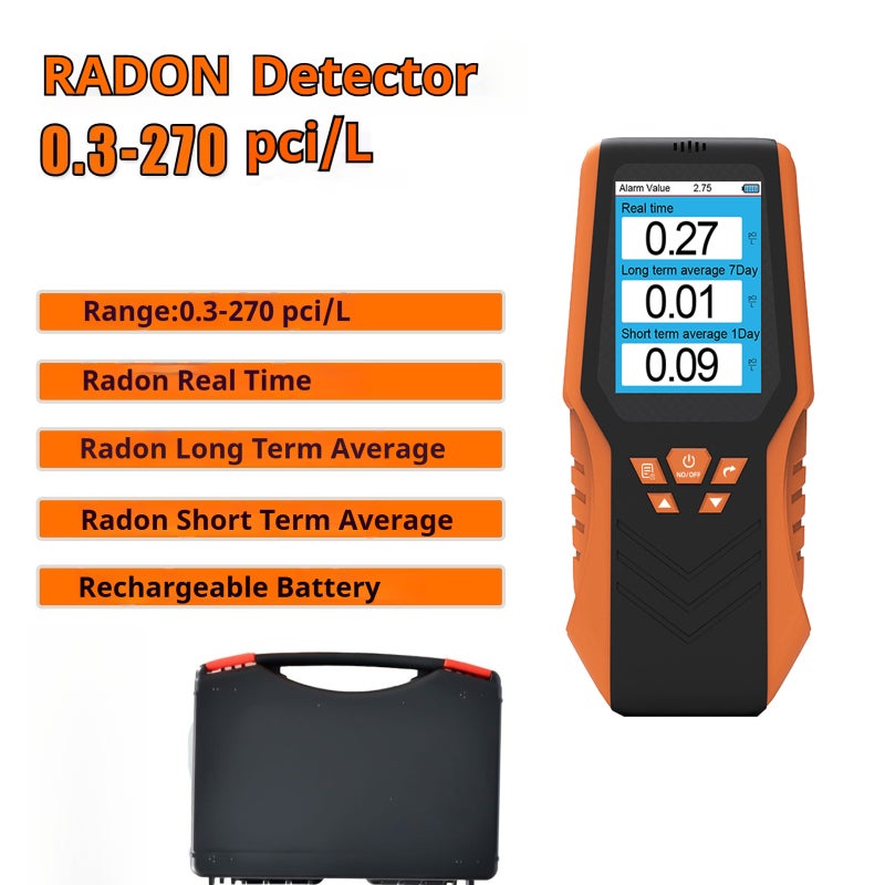 El detector de radón mide los niveles de radón en el aire de 0 a 270 pci/L. Recargable, color naranja， Detector de gas radón - 6
