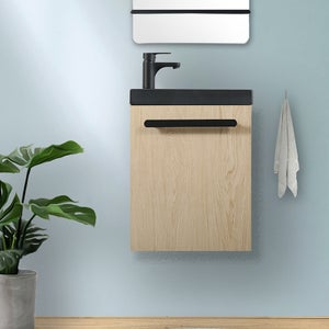 Meuble lave-mains NEVADA Décor chêne vasque noire
