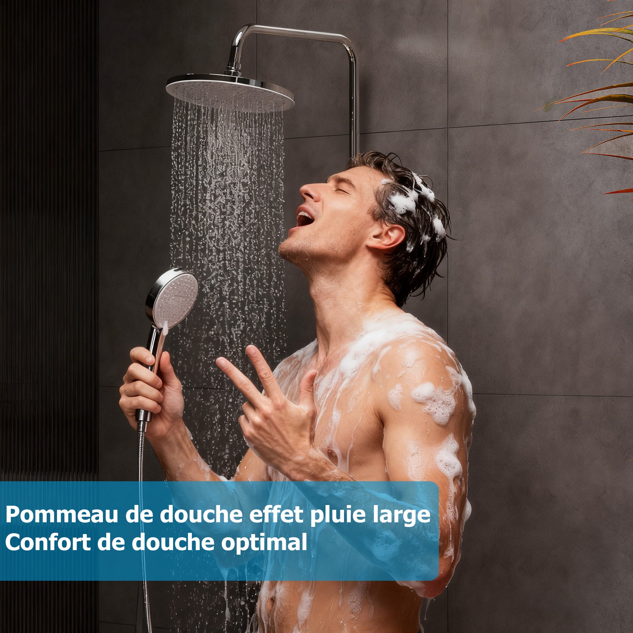 sistema de ducha de lluvia, cabezal de ducha de 25 cm, 5 modos de chorro, kit de ducha de lluvia cromado, núcleo de válvula de latón, altura ajustable - 6