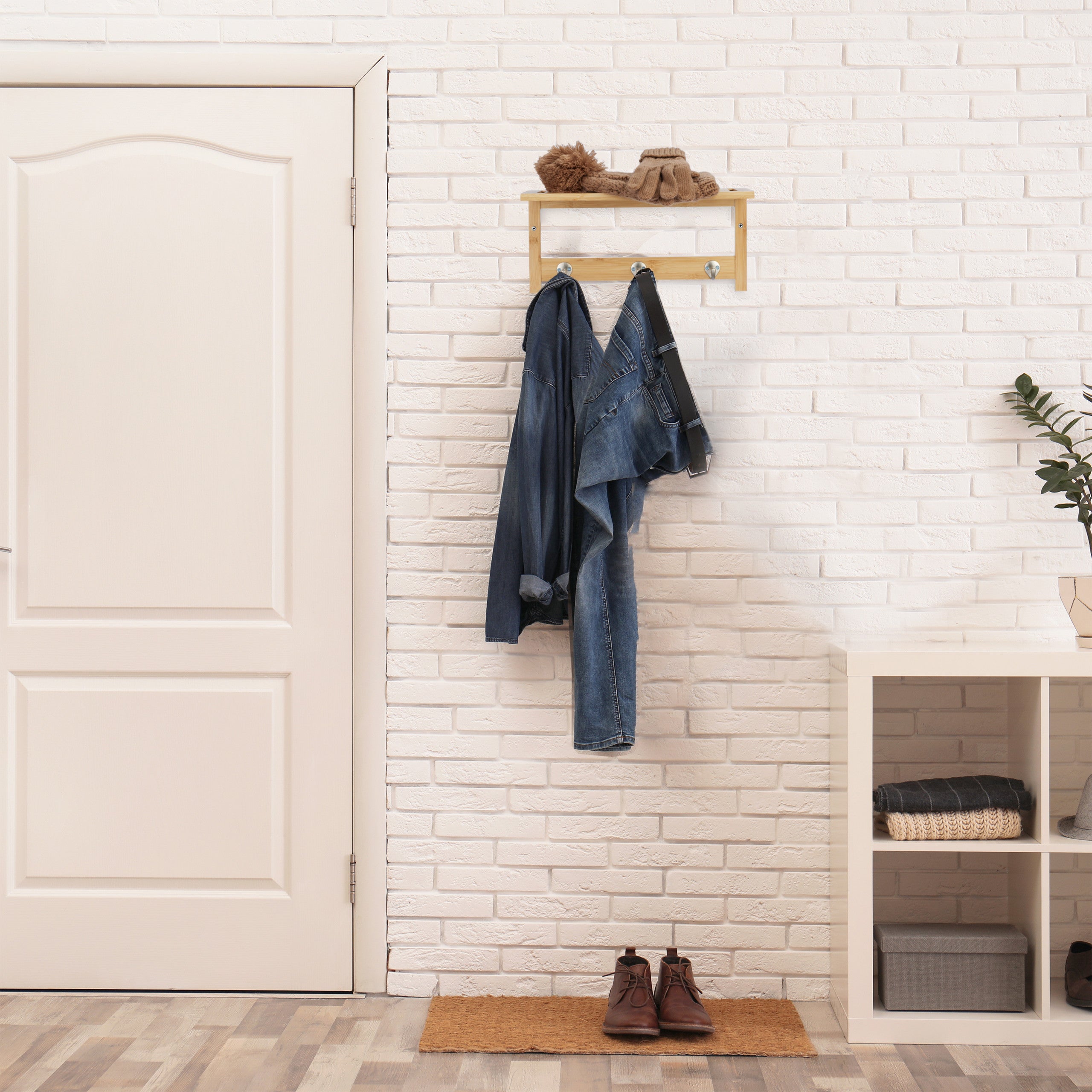 Relaxdays Mensola Appendiabiti, Attaccapanni con Ripiano, Bagno e Ingresso, 3 Ganci, Bambù, HLP 18x37,5x16 cm, Naturale - 5