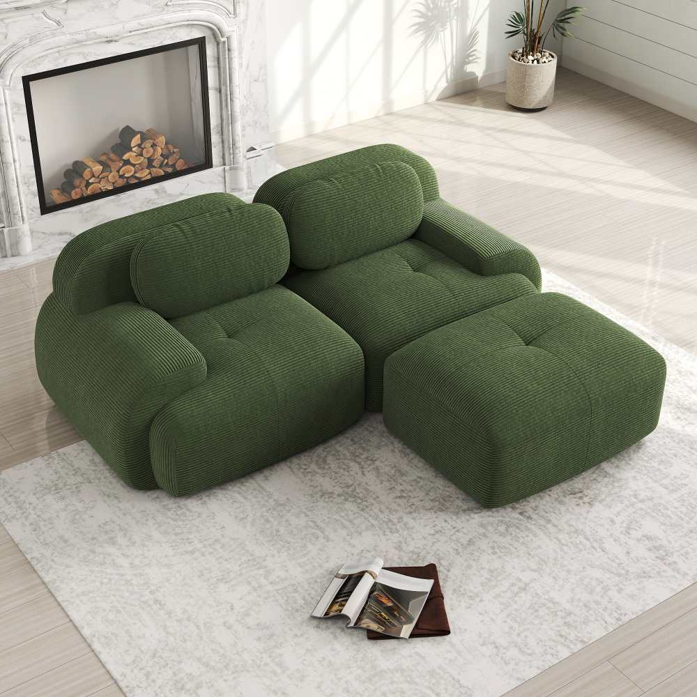 Sofa d’Angle Modulaire 82'' en Corduroy Luxueux, Sans Montage, Accoudoirs Arrondis, Coussin Élastique pour Salon et Chambre - 3