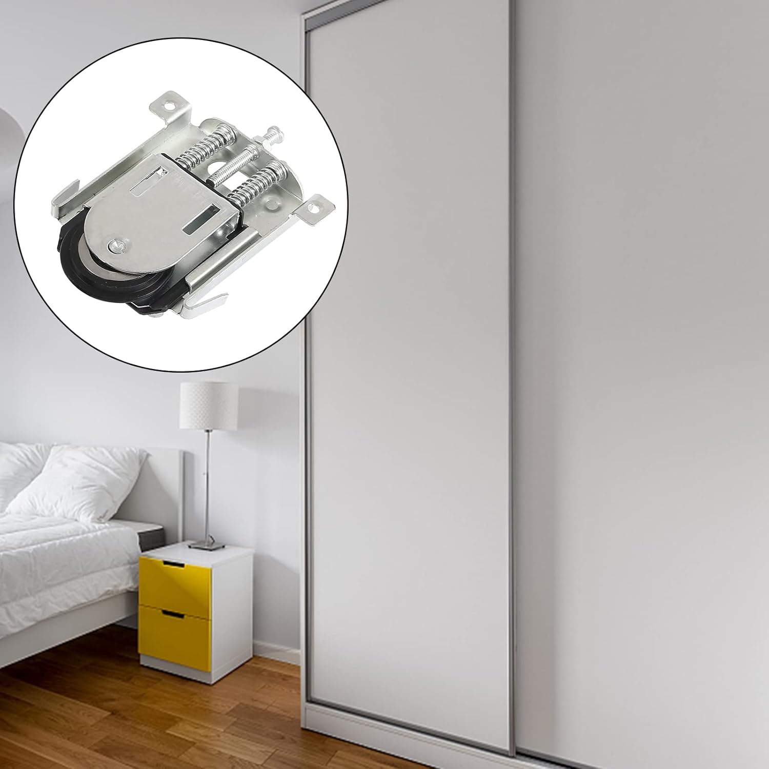 Rodízios prateados de 2 peças para portas de armário deslizantes, para portas de guarda-roupa, rodízios, guias para trilhos de guarda-roupa, guias com - 4