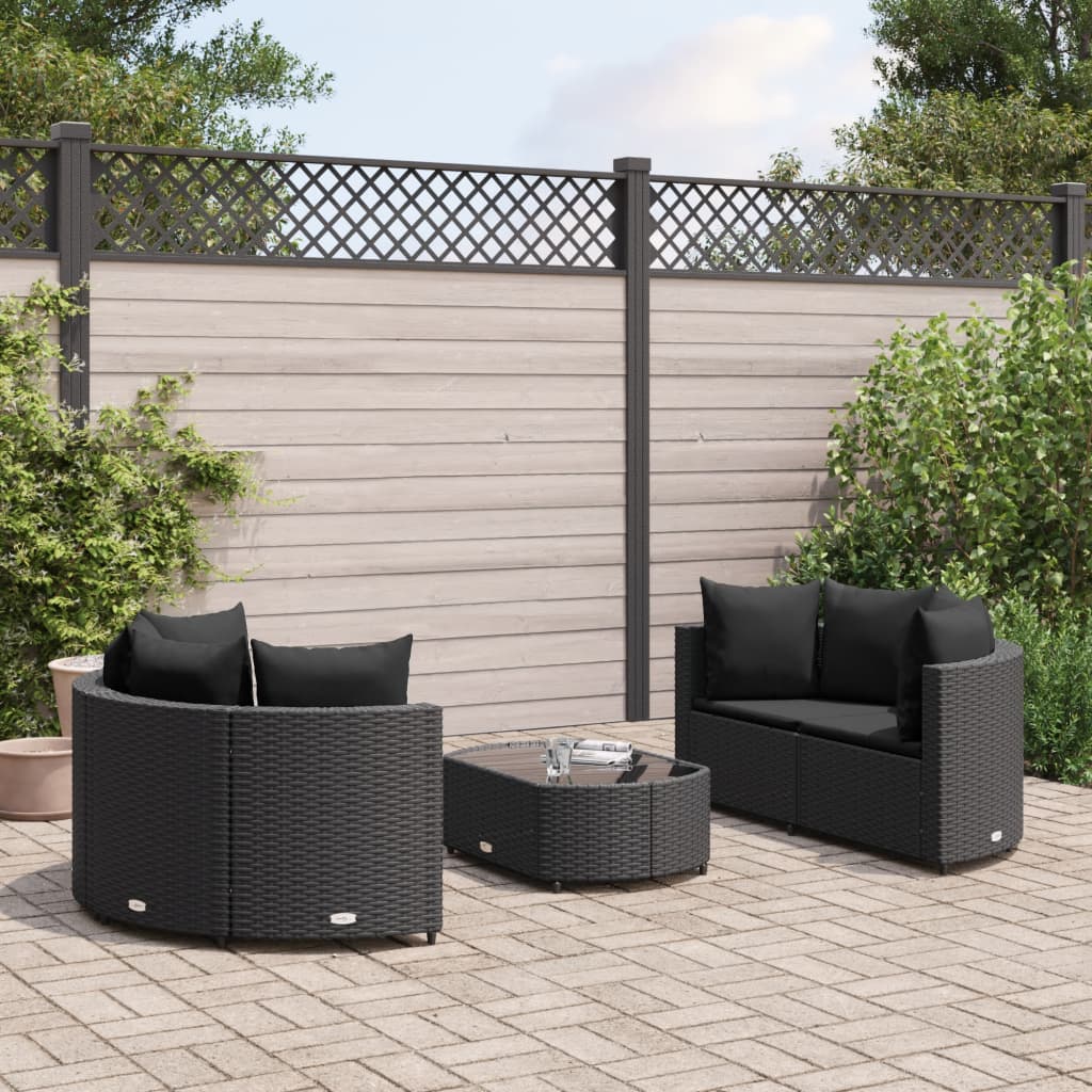 Salon de jardin 5 pcs | Mobilier de jardin | Salon d'extérieur avec coussins noir résine tressée CFW310778 - 2