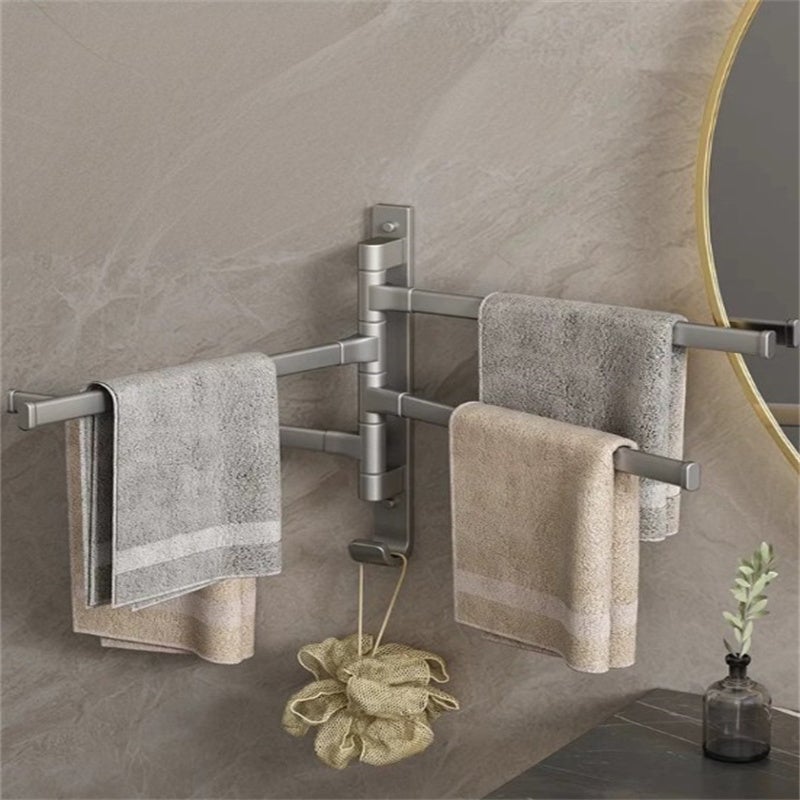 Porte-serviettes mural rotatif sans perçage en aluminium gris, 4 barres robustes 31,6×27,4 cm, design durable et pratique - 4