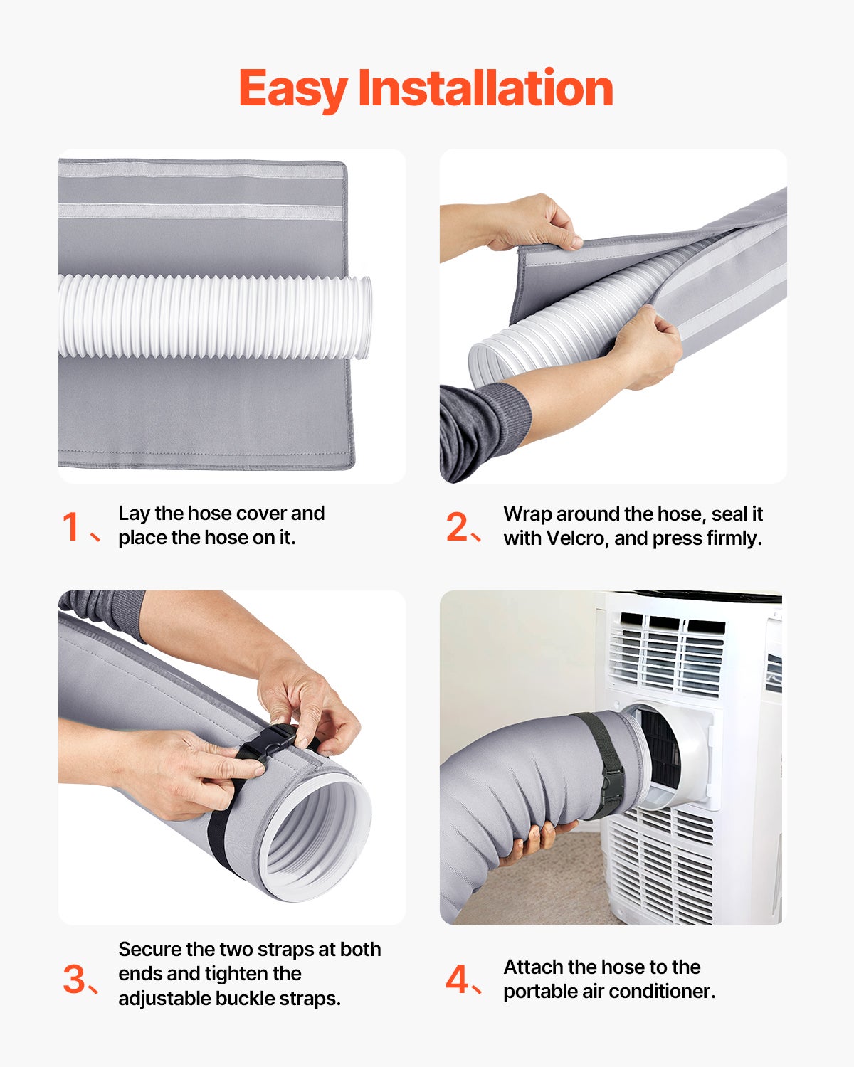Gaine de Protection Tuyau Climatiseur, Manchon Isolant 5-5,9 pouces, Protection Conduit Climatisation Portable avec 2 Sangles Réglables, Gris VEVOR - 4