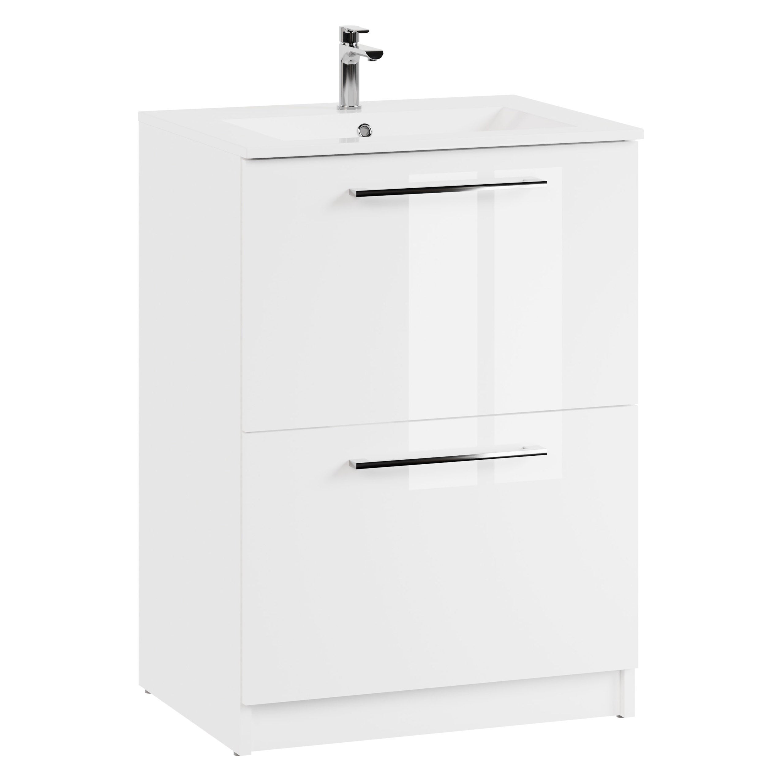 Szafka łazienkowa z umywalką stojąca pod umywalkę biała połysk zestaw 60 cm