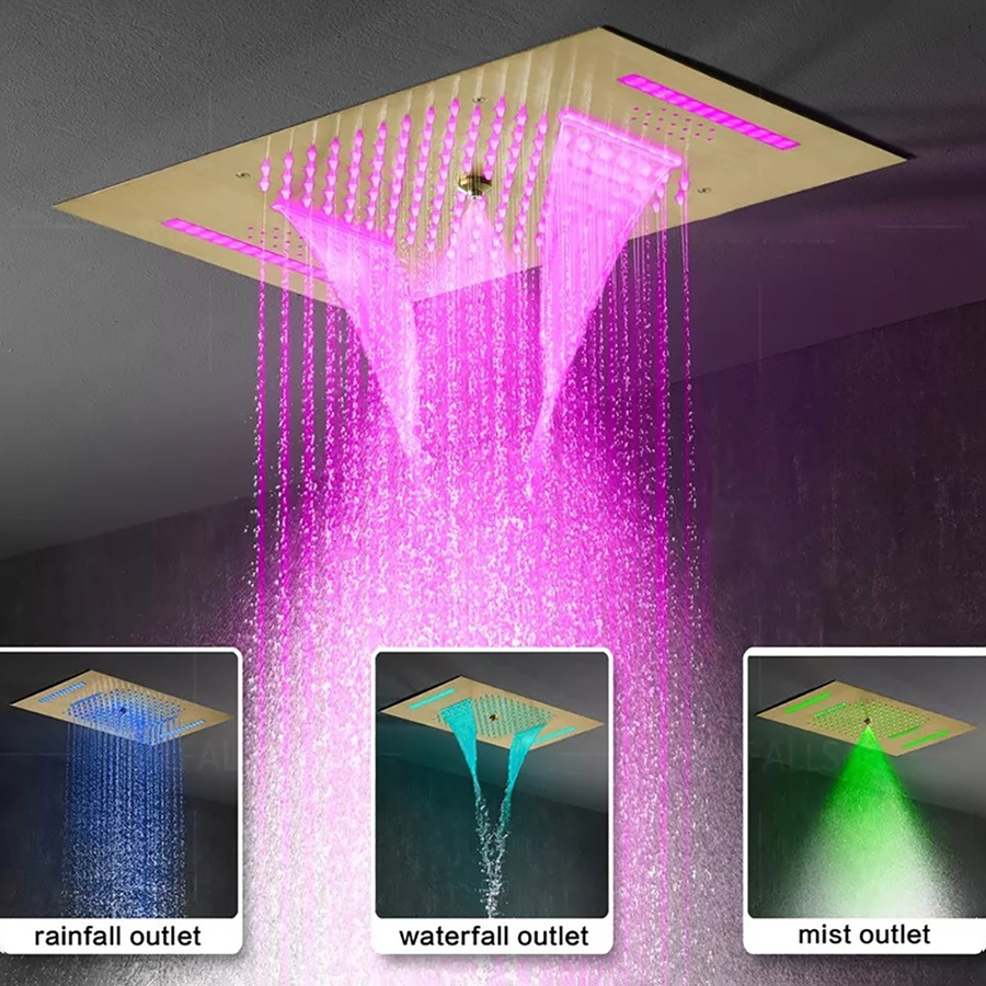 🚿 Jakarta – Ciel de pluie connecté doré avec LED et jets hydromassants - 4