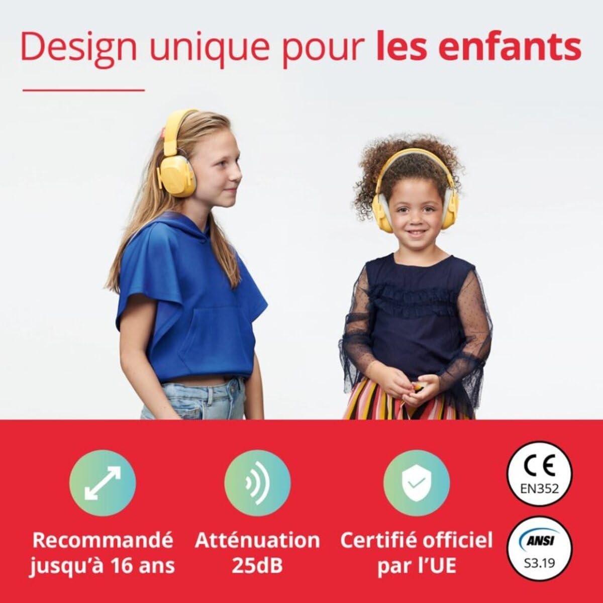 Casque Anti-Bruit : protection auditive pour enfants jusqu'à 16 ans - Confortable et réglable - Prévient les troubles auditifs – Jaune - 5