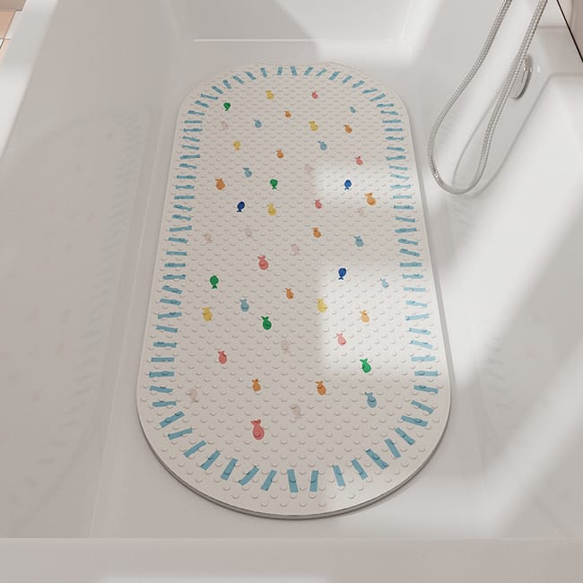 Delluxia Tappetino Antiscivolo Per Vasca Da Bagno XXL (100x40 Cm) – Con Ventose, Antibatterico, Senza BPA, Per Bambini E Adulti, Beige, Con Ganci Sospensione