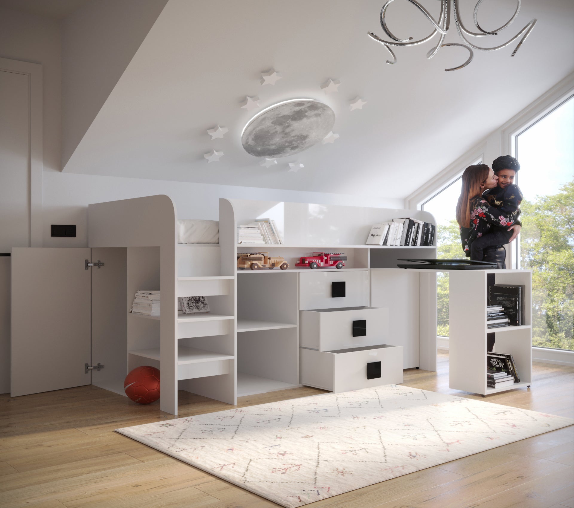 Łóżko piętrowe Antresola TOLEDO 1 biały + różowy - Abiks - 3