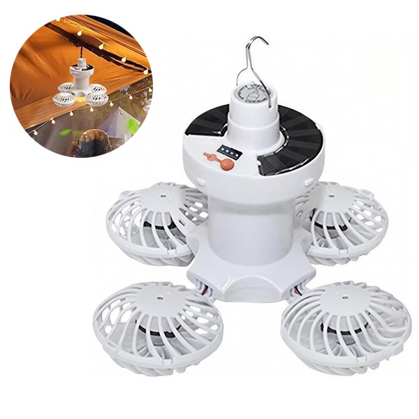 Składana mini lampa solarna zewnętrzna z haczykiem, idealna na kemping, tylko białe światło, 3 prędkości wiatru – 14 x 15 cm
