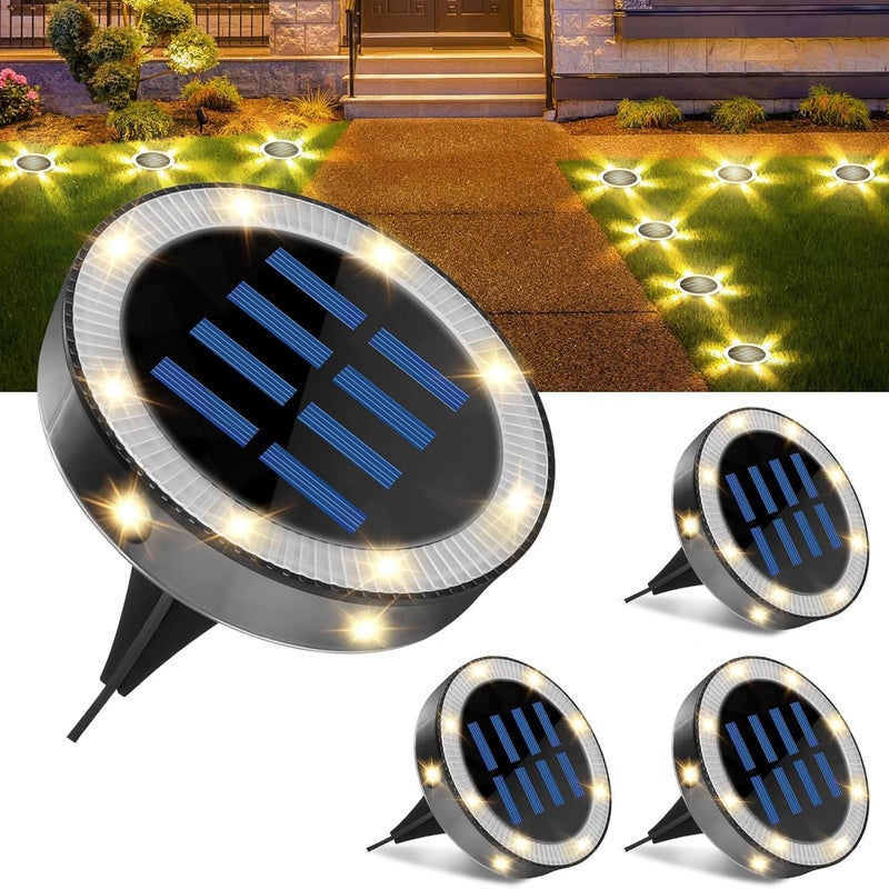 Zestaw 4 lamp solarnych 6 LED do oświetlenia ogrodu, wpuszczane reflektory solarne IP44, wodoodporne, do ścieżek, tarasów, dziedzińców i pod ziemią [K