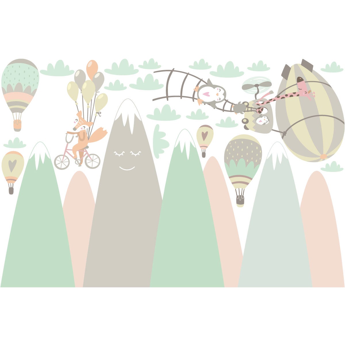 Adesivo bambino di montagna scandinavo giocatori di animali - Sticker adesivo - adesivi murali - 80x120cm - 4