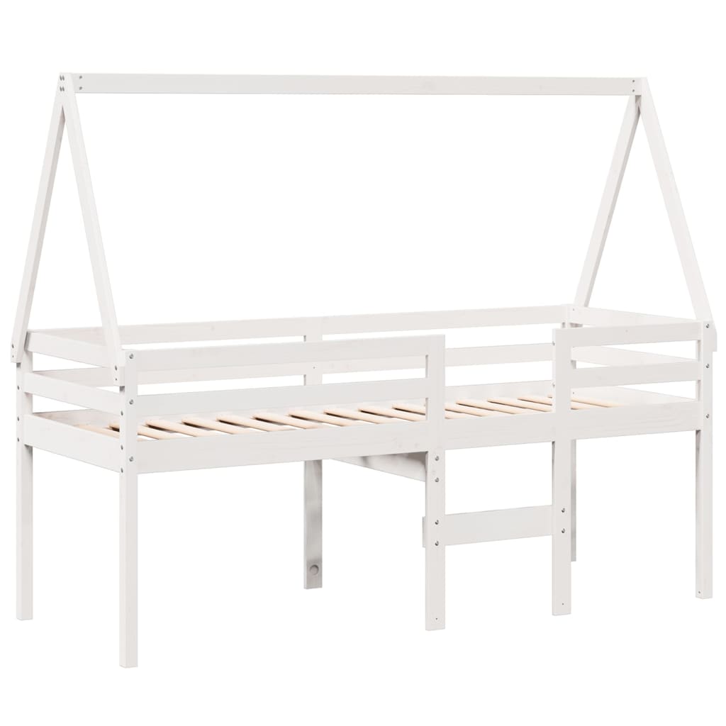 Lit haut avec toit, bois de pin blanc massif, 75x190 cm — COMFORTXL - 3