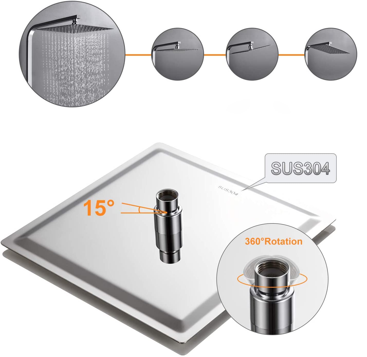 Colonne de douche thermostatique salle de bain douche carré chromé avec mitigeur réglable en AICA - 4