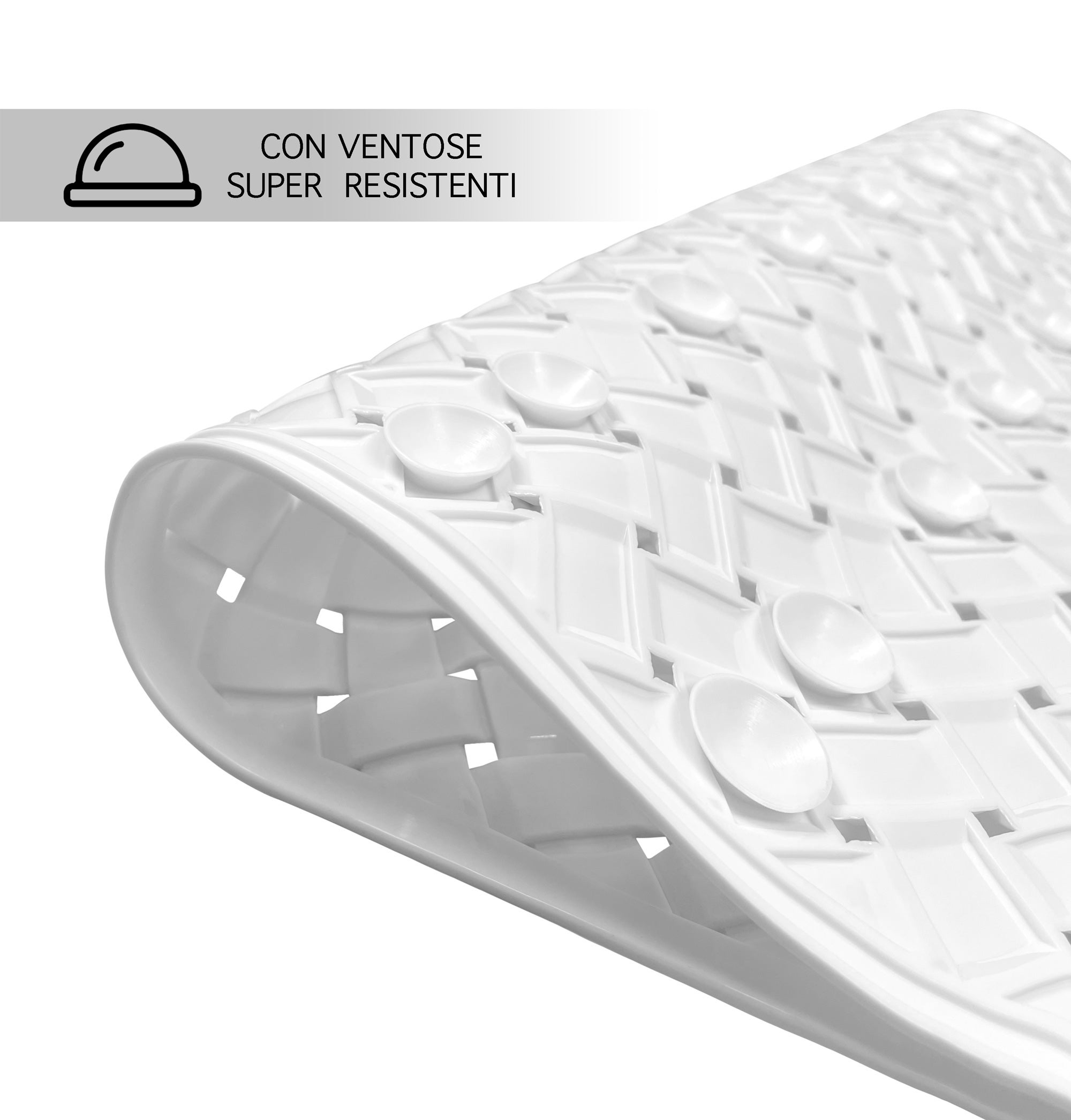 Tappetino Doccia Rotondo Antiscivolo - Diametro 55 Cm, PVC Con Ventose, Lavabile, Bianco