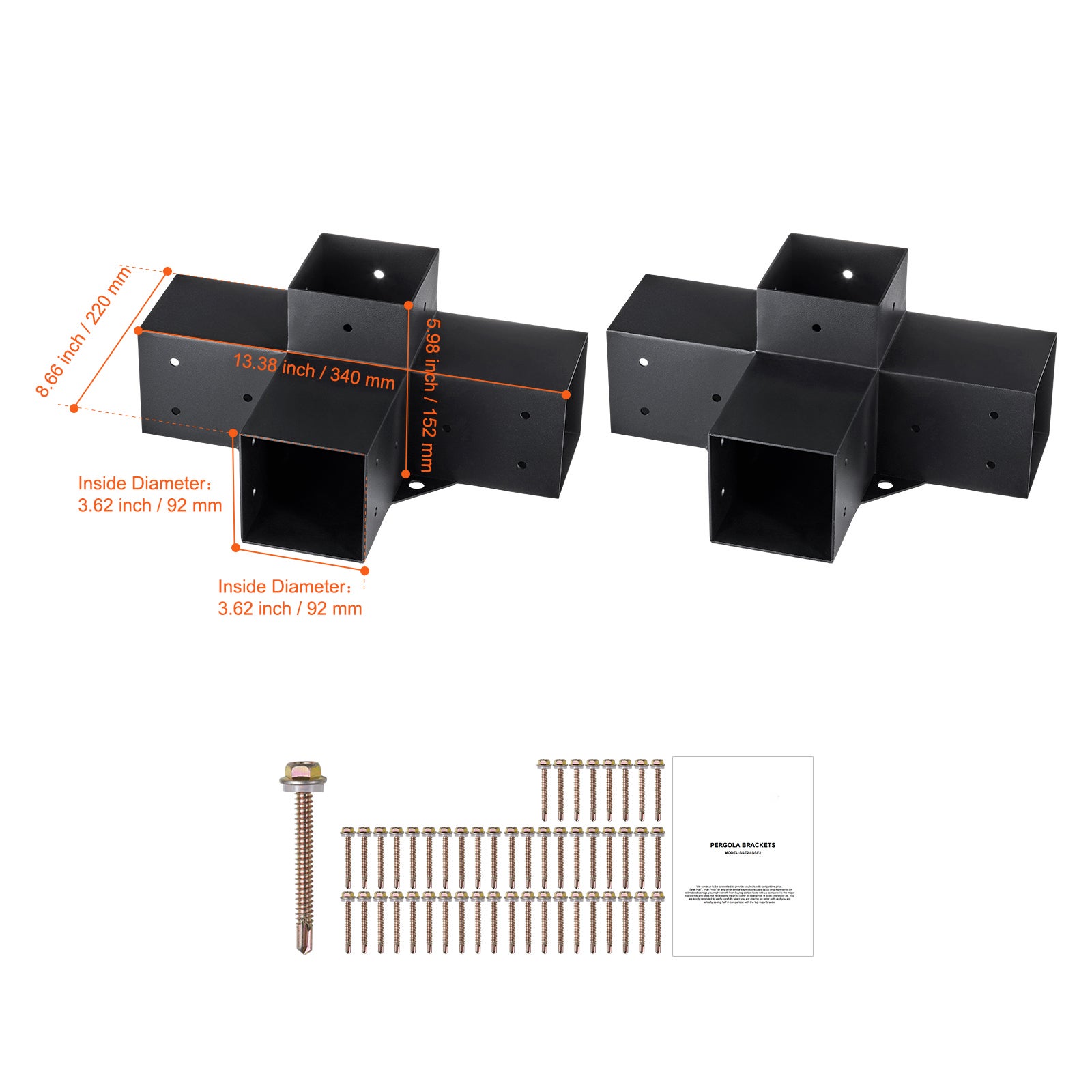 Kit supports de pergola SucceBuy 10,2 x 10,2 cm (intérieur 9,1 x 9,1 cm),support angle 4 voies pour menuiseries DIY,installation facile,2 pièces - 2