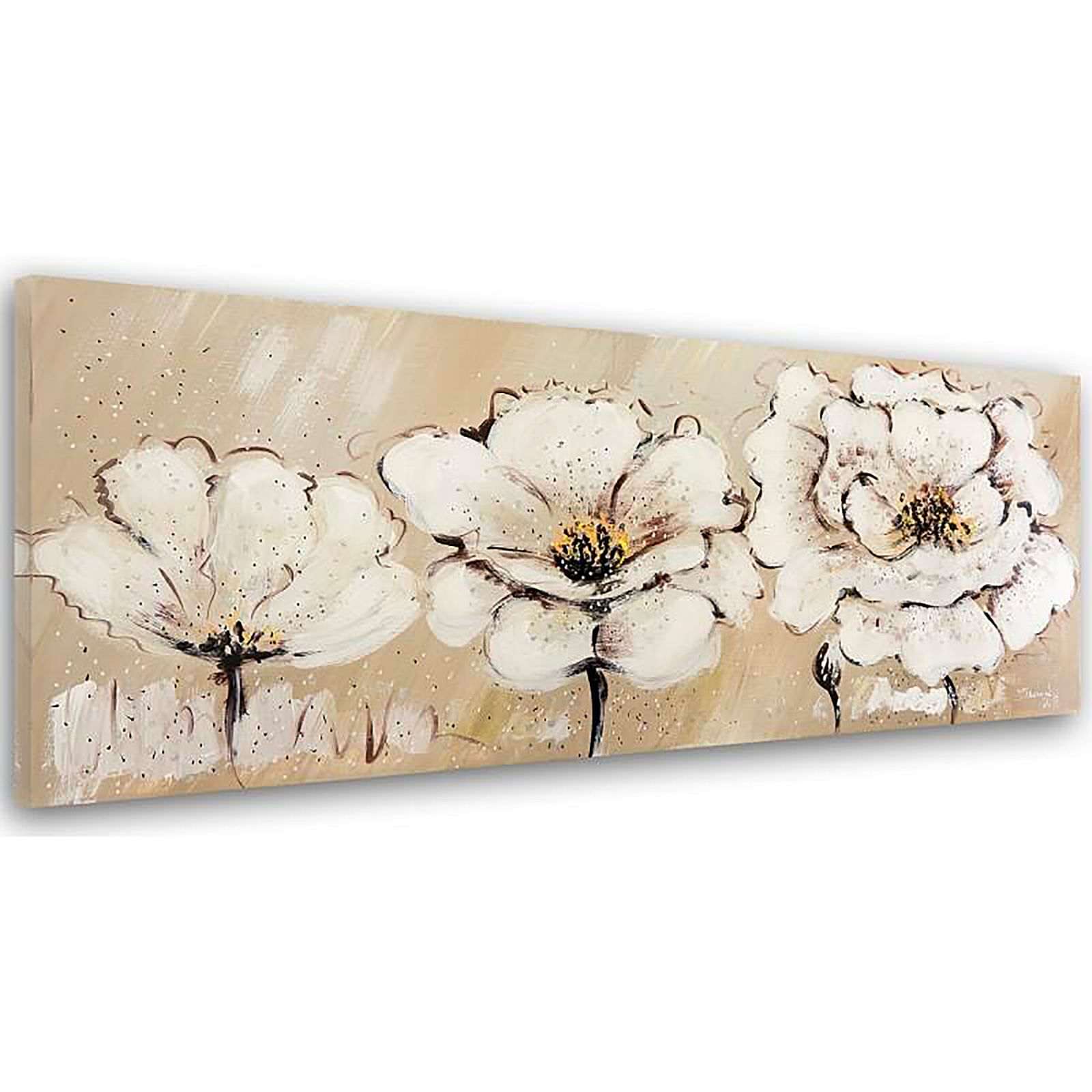 Tableau panorama sur l'image toile toile trois fleurs blanches - 140 x 45 cm - 2