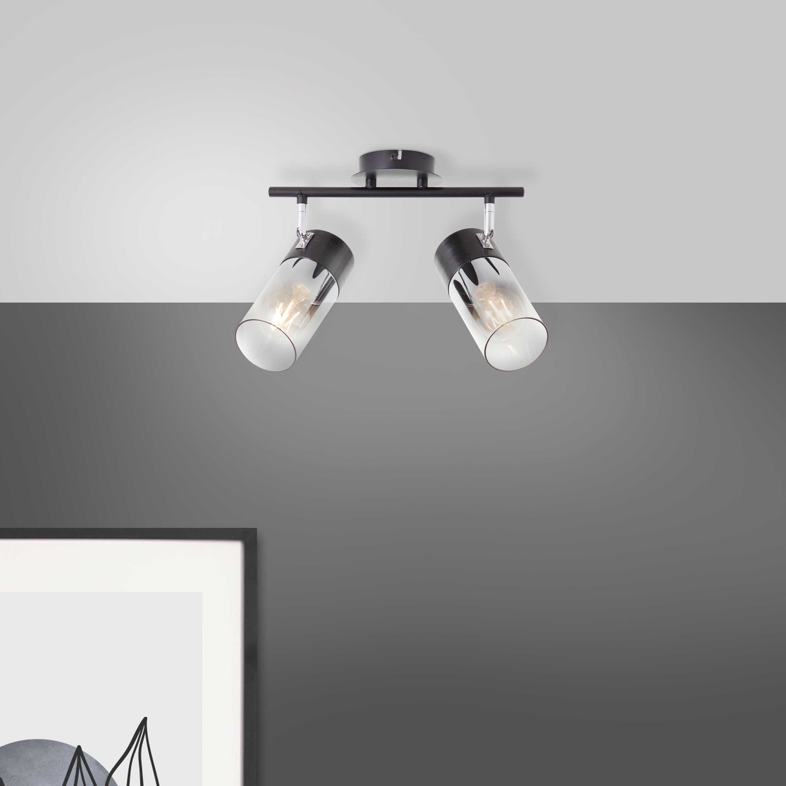 Lampa Brilliant Alia spot bar 2 lampy czarny/dymione szkło drewno/czarny metal 2x A60, E27, 40 W - 6
