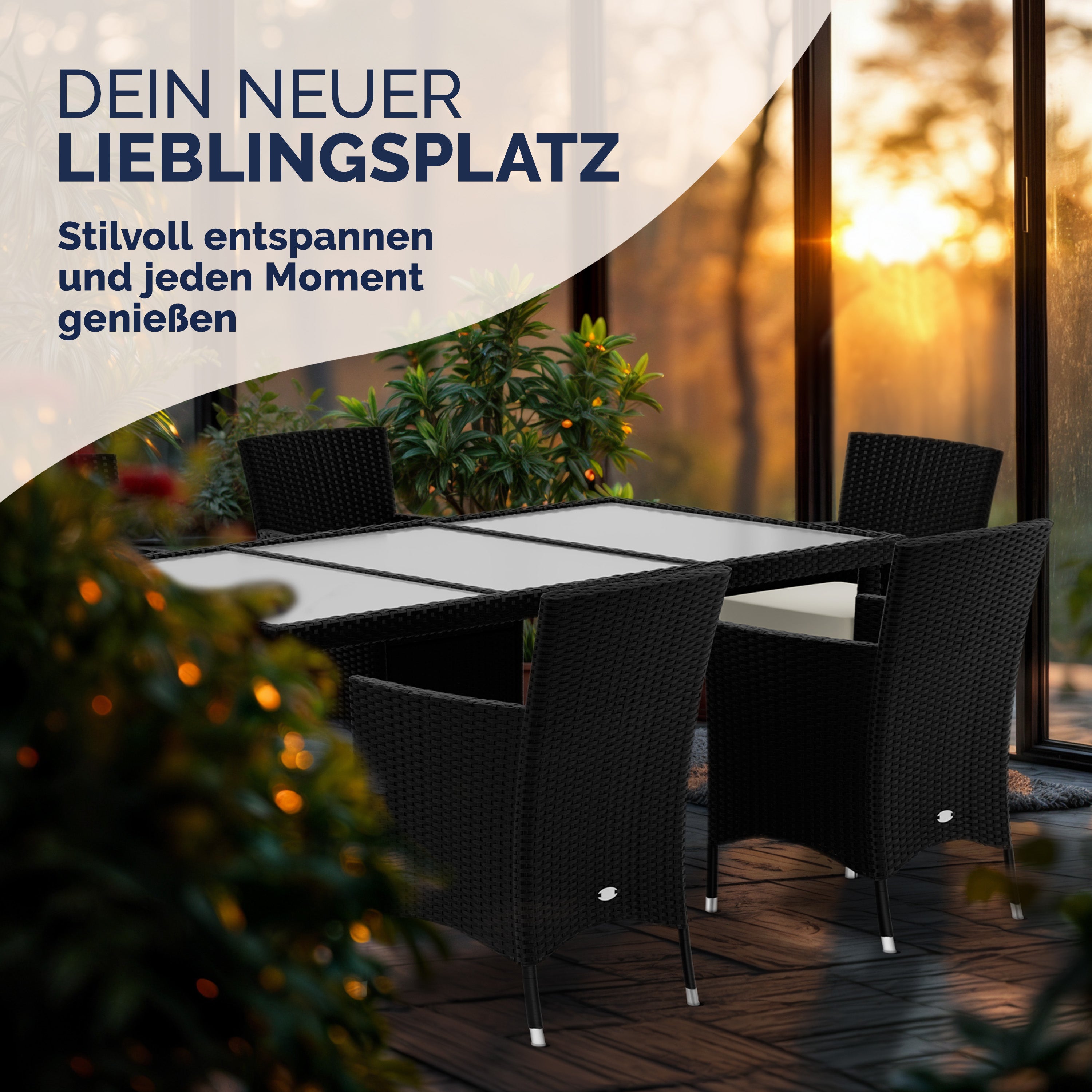 CASARIA® Salon de jardin 6 personnes en Polyrotin 190x90cm Noir chaises empilables ensemble de meubles set de jardin - 9