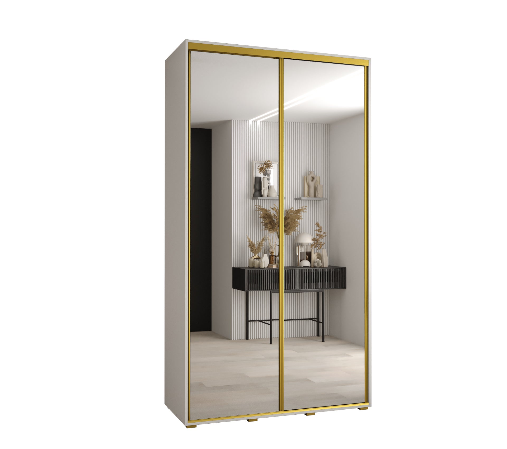 Szafa przesuwna z lustrem wysoka Davos 2 130 x 60 x 235,2 cm biały + biały + u. złoty - Abiks Meble