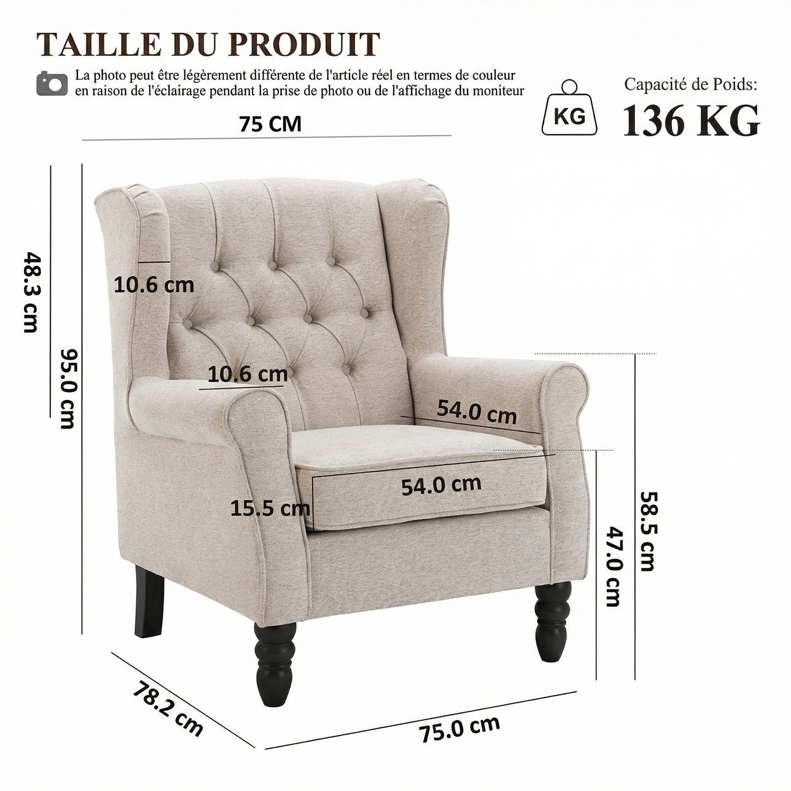 Fauteuil Design Minimaliste, Confort et Style pour Intérieur Moderne, Beige - 5