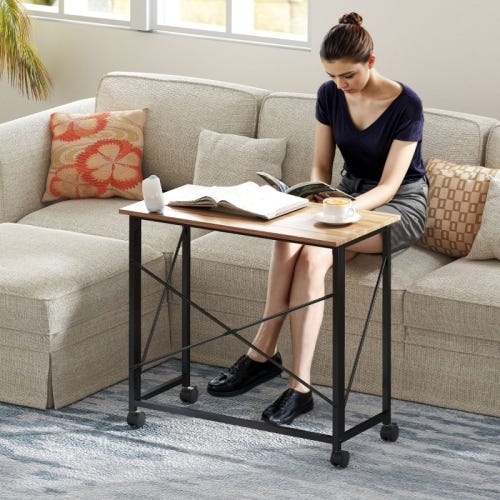 Scrivania pieghevole 80 cm con ruote, piccolo tavolo da computer