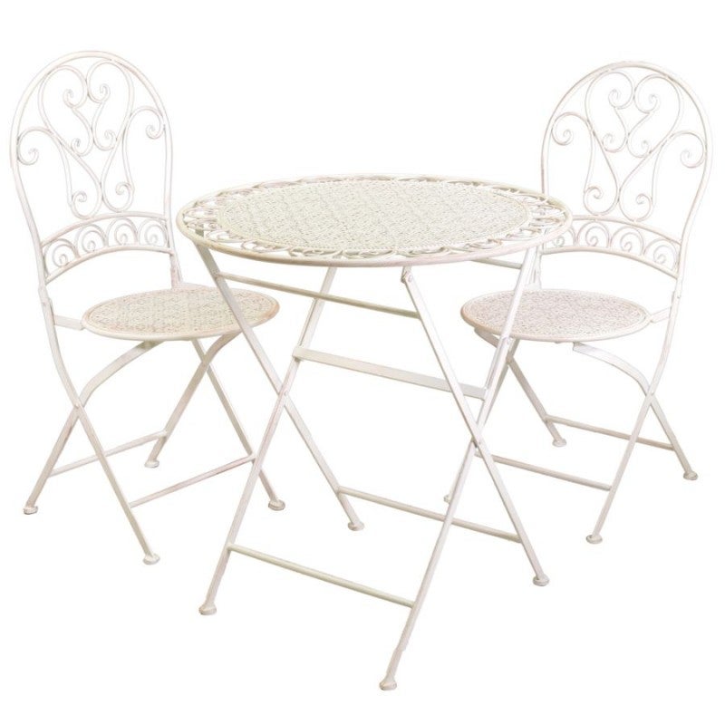 Table de jardin ronde balcon métal ragusa ivoire avec 2 chaises ...