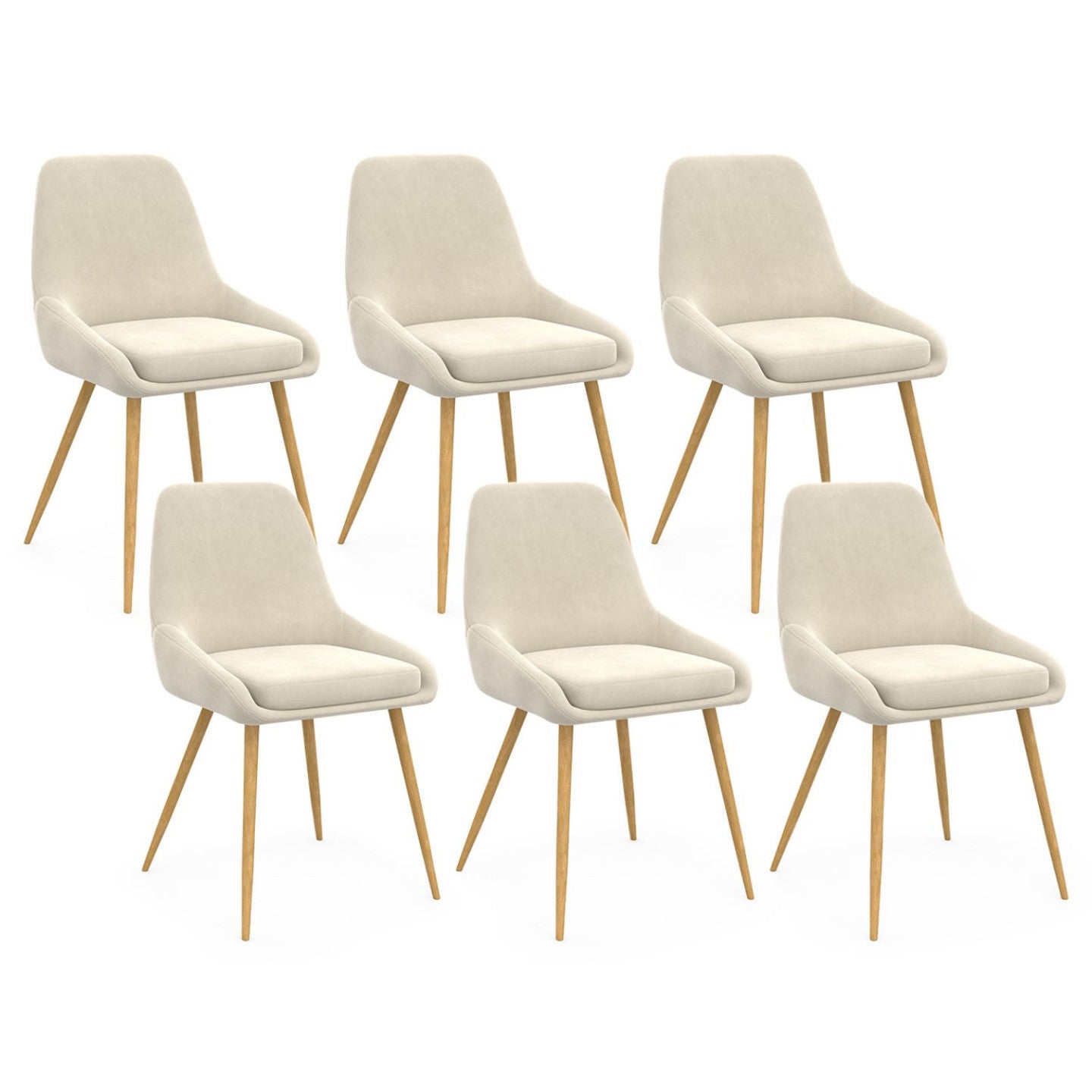 Lot de 6 chaises de salle à manger THALYA en velours beige et pieds effet bois avec accoudoirs - 2