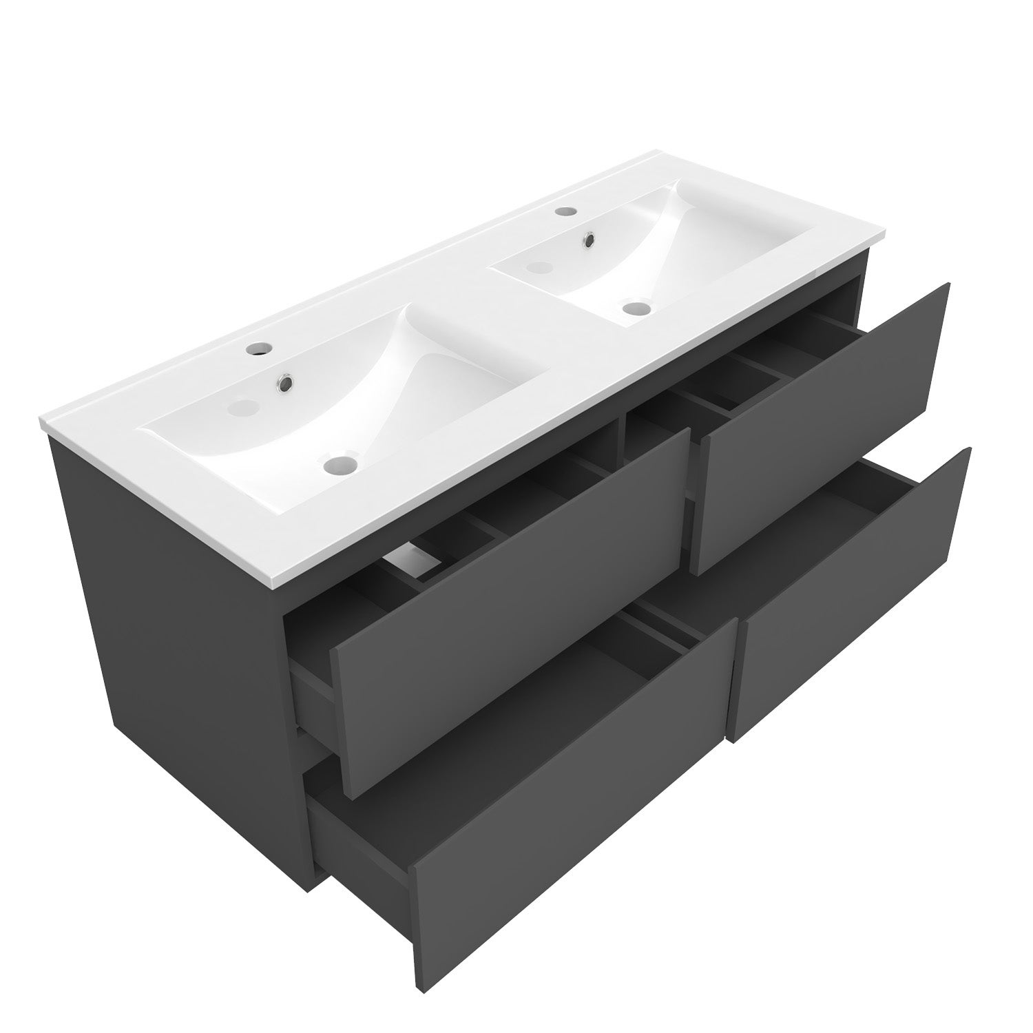 Ensemble meubles salle de bain 3pcs 120cm double vasque + miroir Anthracite, OCEAN - 2