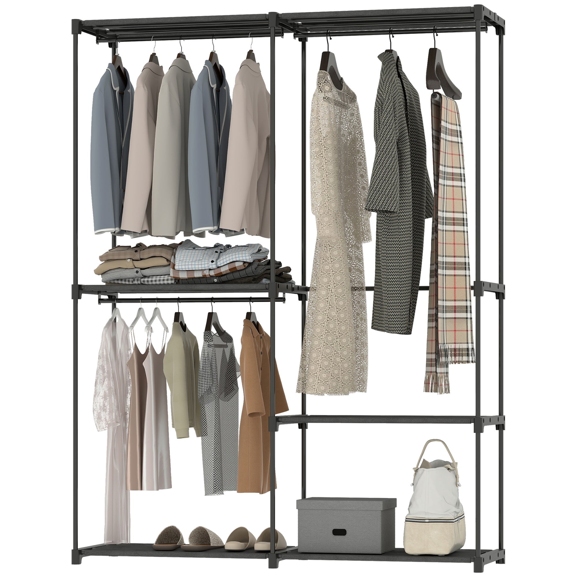 Garde-robe – Portable métal, étagères tissu, grande capacité rangement ...