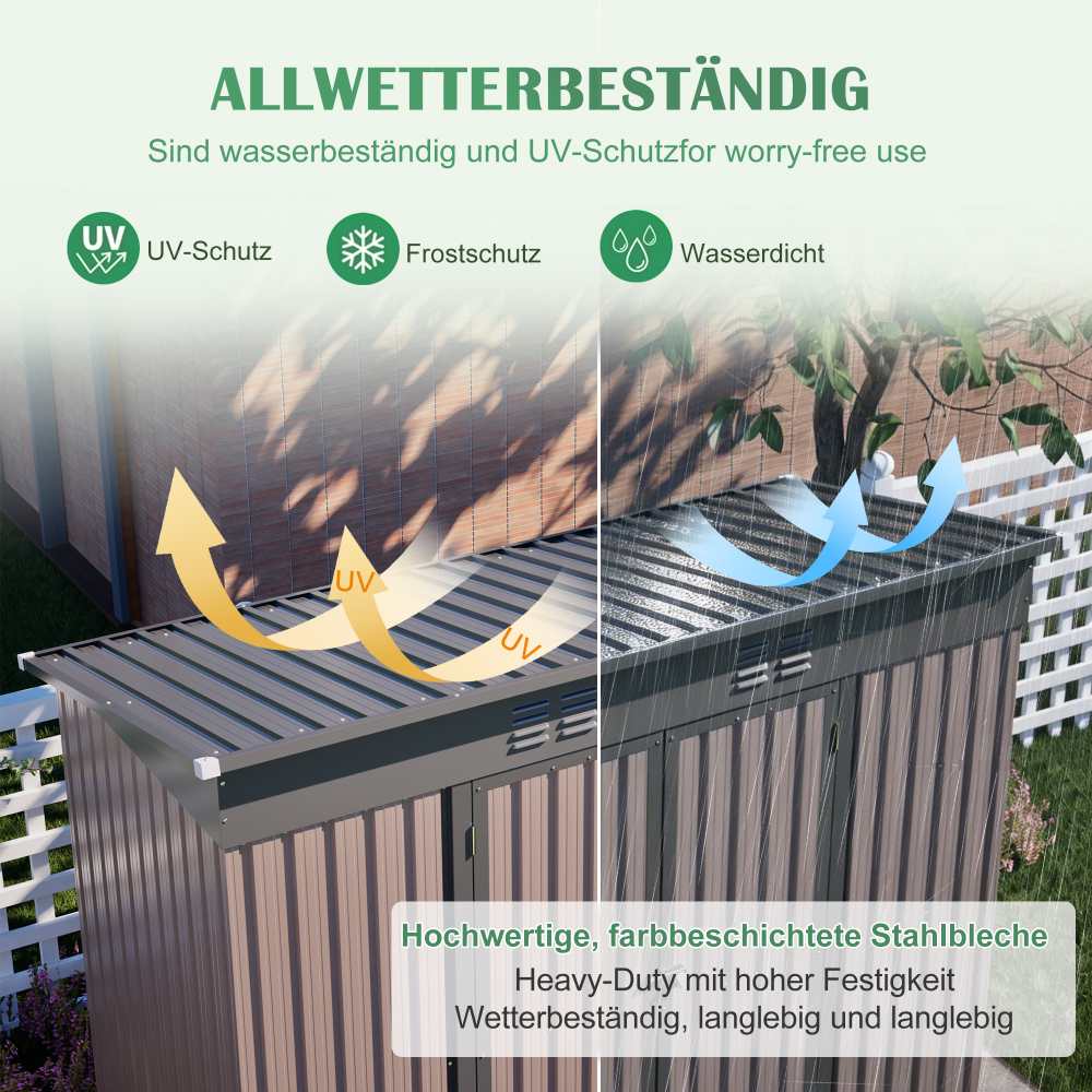 Cobertizo de Jardín de Metal 8x4 FT con Estructura Robusta, Techo Inclinable, Puertas con Cerradura y Ventilación Anti-Humedad, Ideal Terraza & Jardín - 3