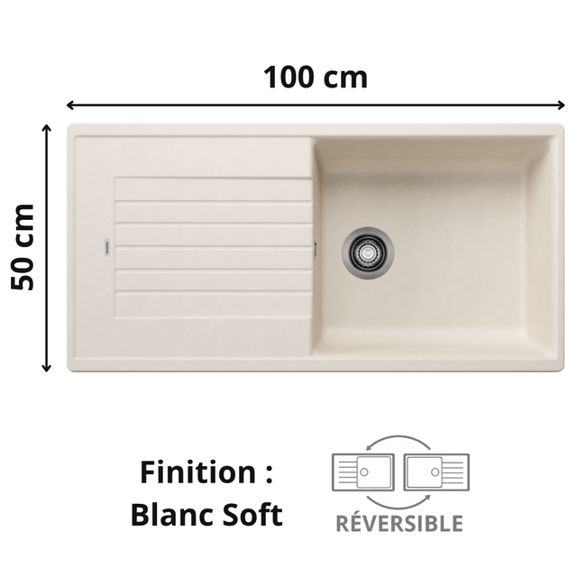 Évier de cuisine Zia XL 6S Silgranit Blanco - Finition Blanc soft