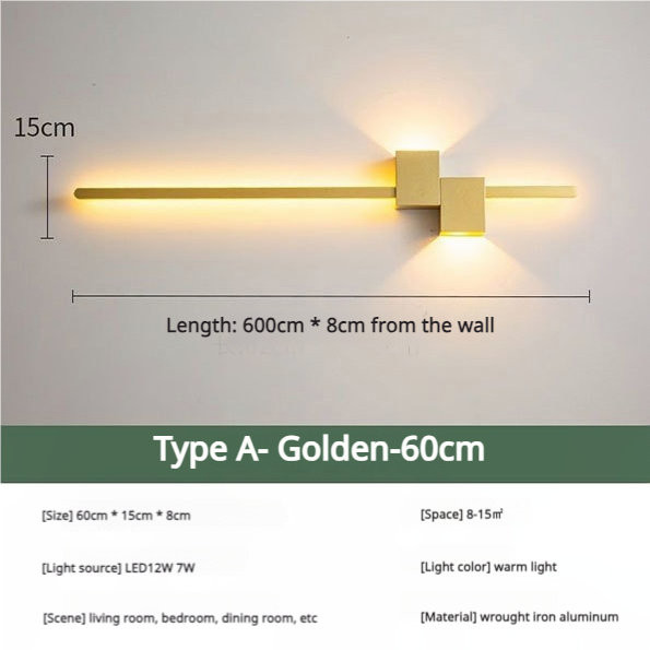 Applique murale LED 60 cm, lampe de chevet créative, éclairage décoratif d'intérieur, 3 températures de couleur réglables, doré - 5