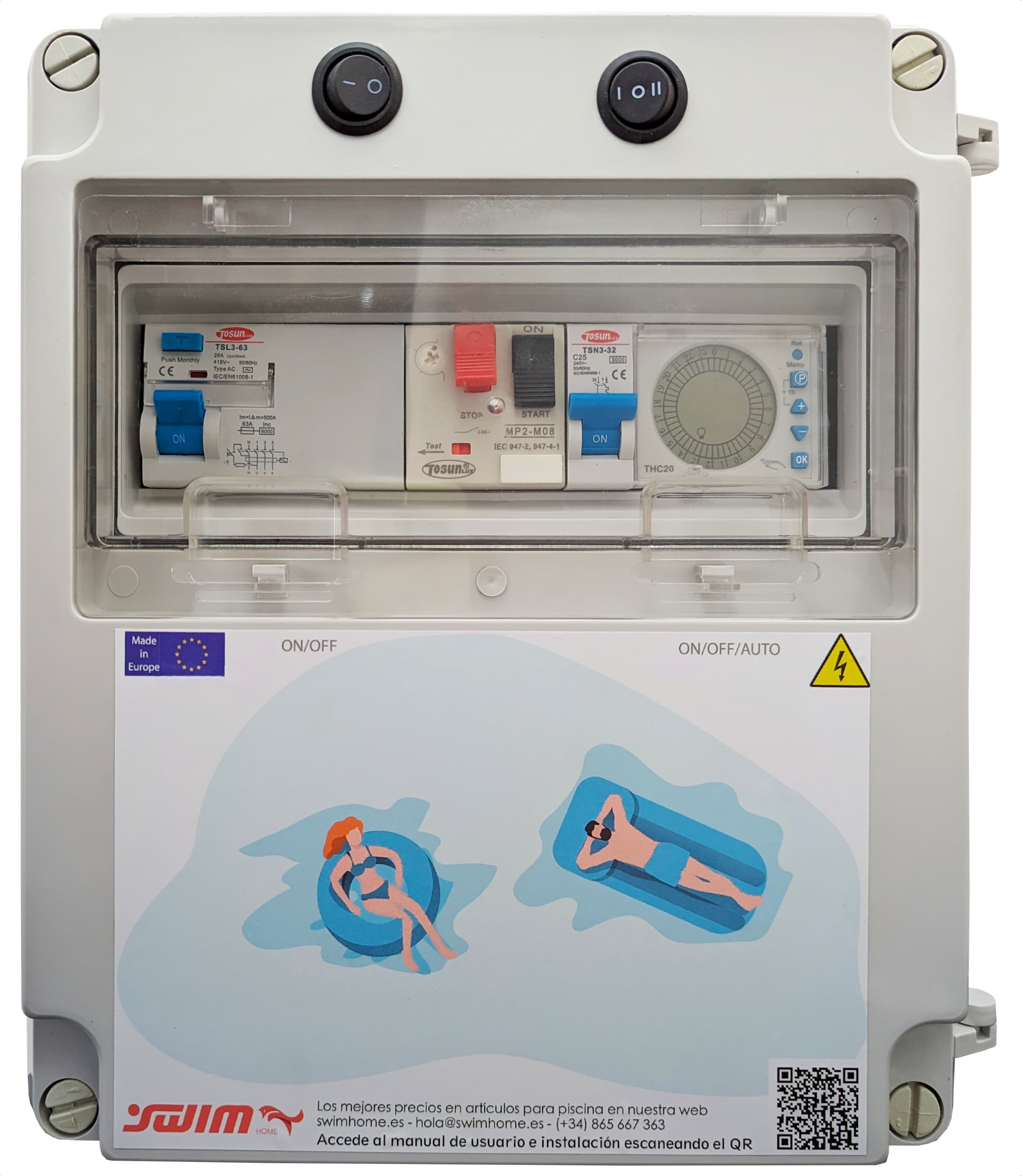 Cuadro Para Piscina 100W 12V AC Contactor +2CV y Reloj