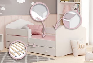 Lit Enfant Avec Barrière Et Tiroir - Blanc, 160x80 Cm, Matelas Inclus - Sécurité Et Rangement