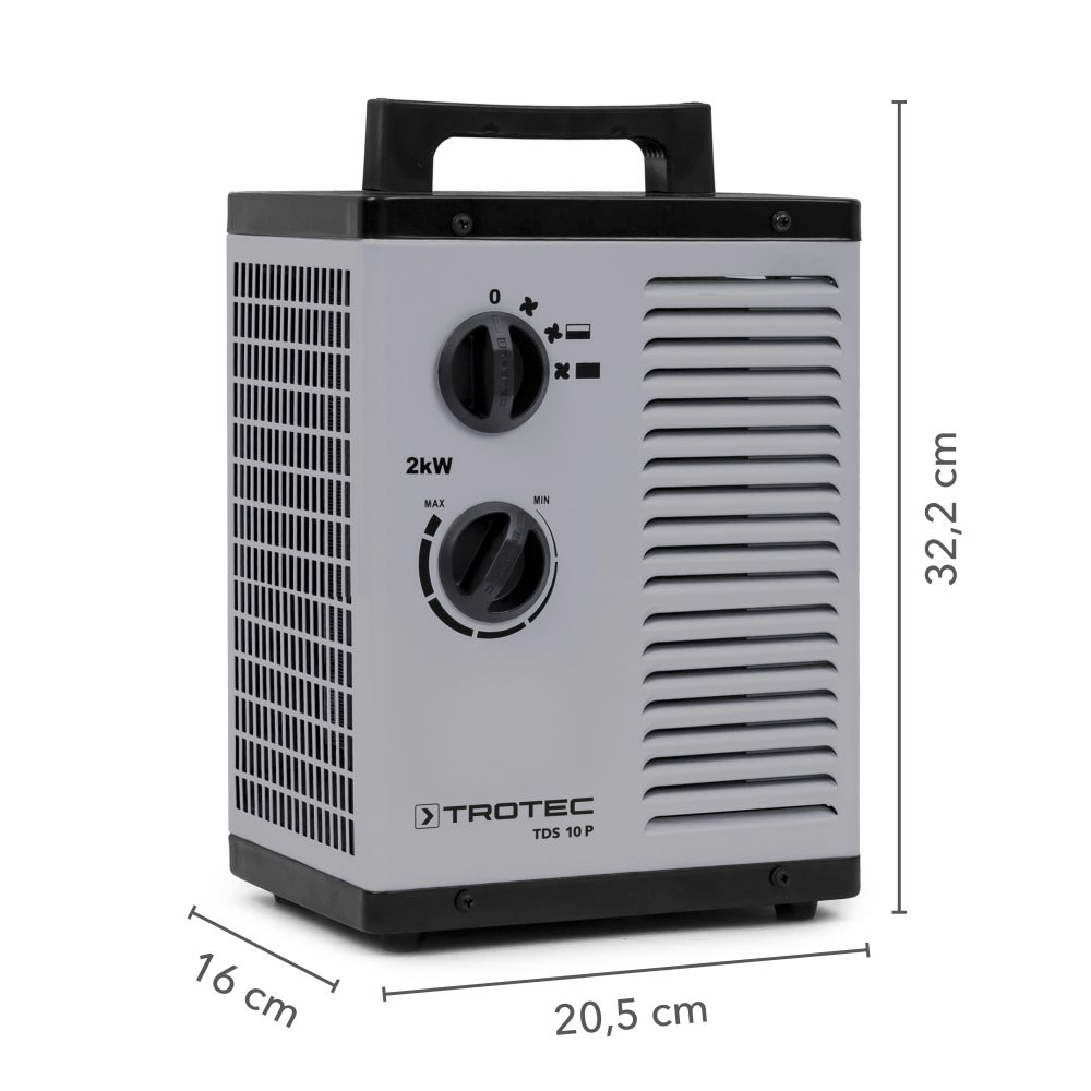 TROTEC TDS 10 P - Riscaldatore elettrico in ceramica, termostato integrato, due livelli di riscaldamento e un livello di aria fredda separato, 2kW - 3