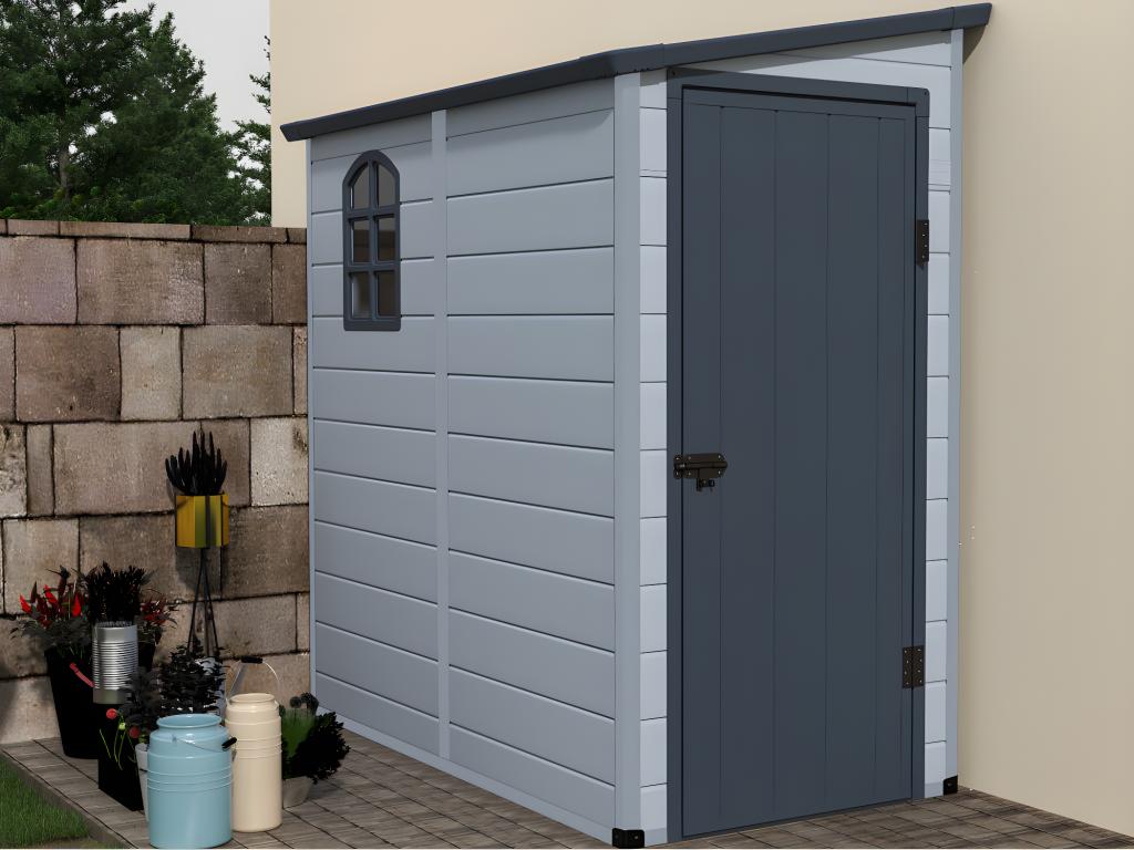 Abri De Jardin Métal Adossé DAUSTIN - Acier Galvanisé Anthracite 5.49 M², Toit Monopente, Portes Coulissantes, Kit Ancrage