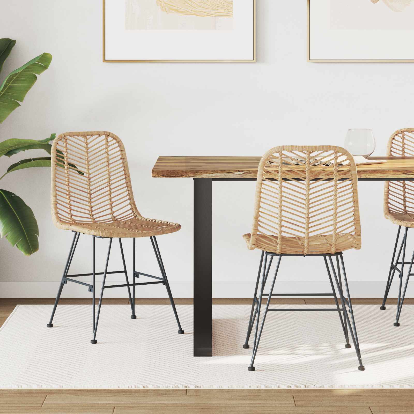 Vidaxl Silla De Comedor 2 Pcs Ratan E Hierro Natural Negro/Marrón , Leroy Merlin