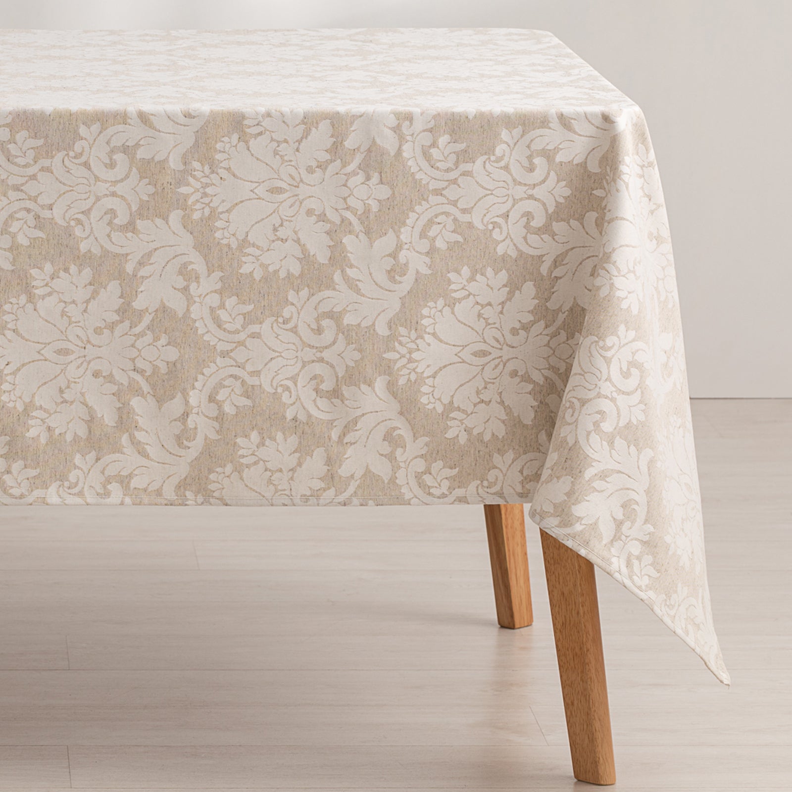 Mantel antimanchas mesa rectangular floral jacquard impermeable 140x240 cm, tacto tela, color lino - dama