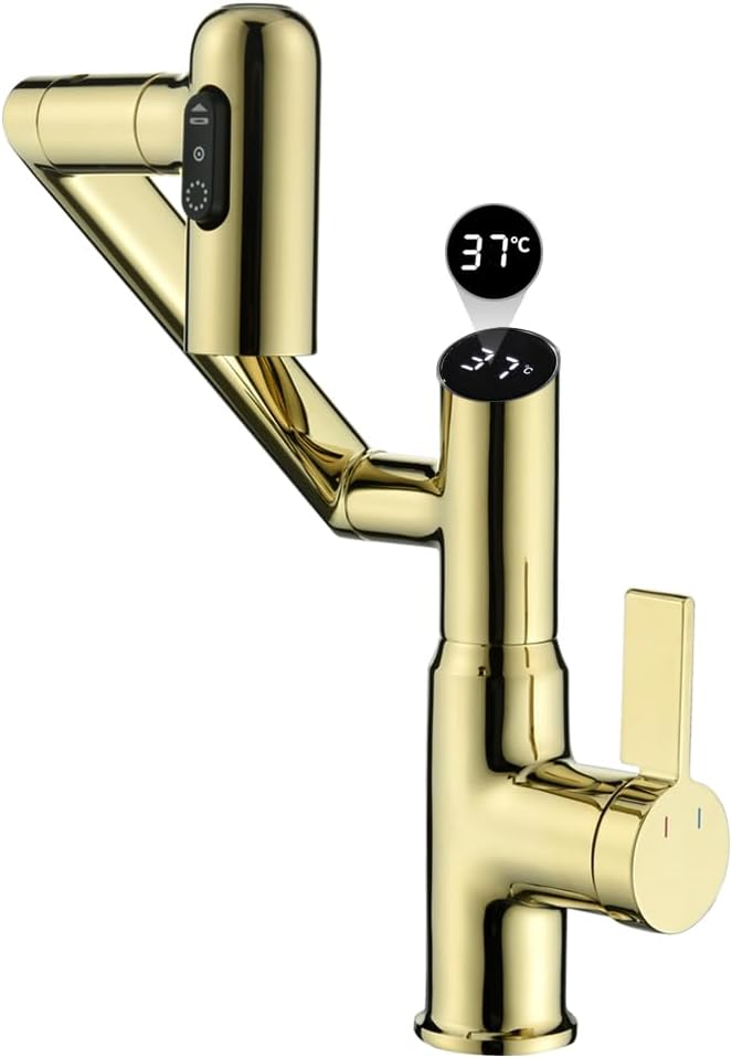 Inteligentna bateria łazienkowa z regulacją temperatury, bateria umywalkowa, bateria kuchenna (złota)