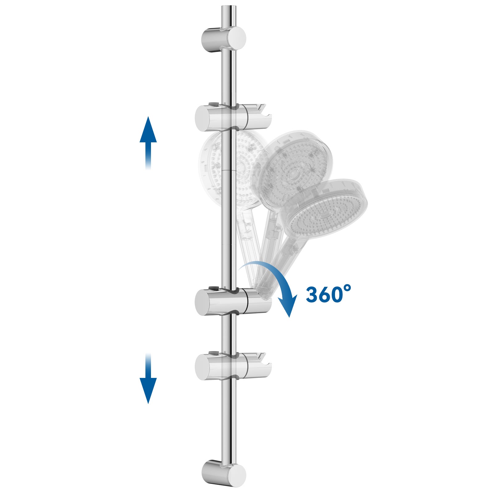 Auralum max Barre Douche Chromé de 90cm en Inox-Support Douchette Réglable Hauteur/Pivotant à 360°,Rail Douche Mural Robuste avec Curseur Coulissant - 2
