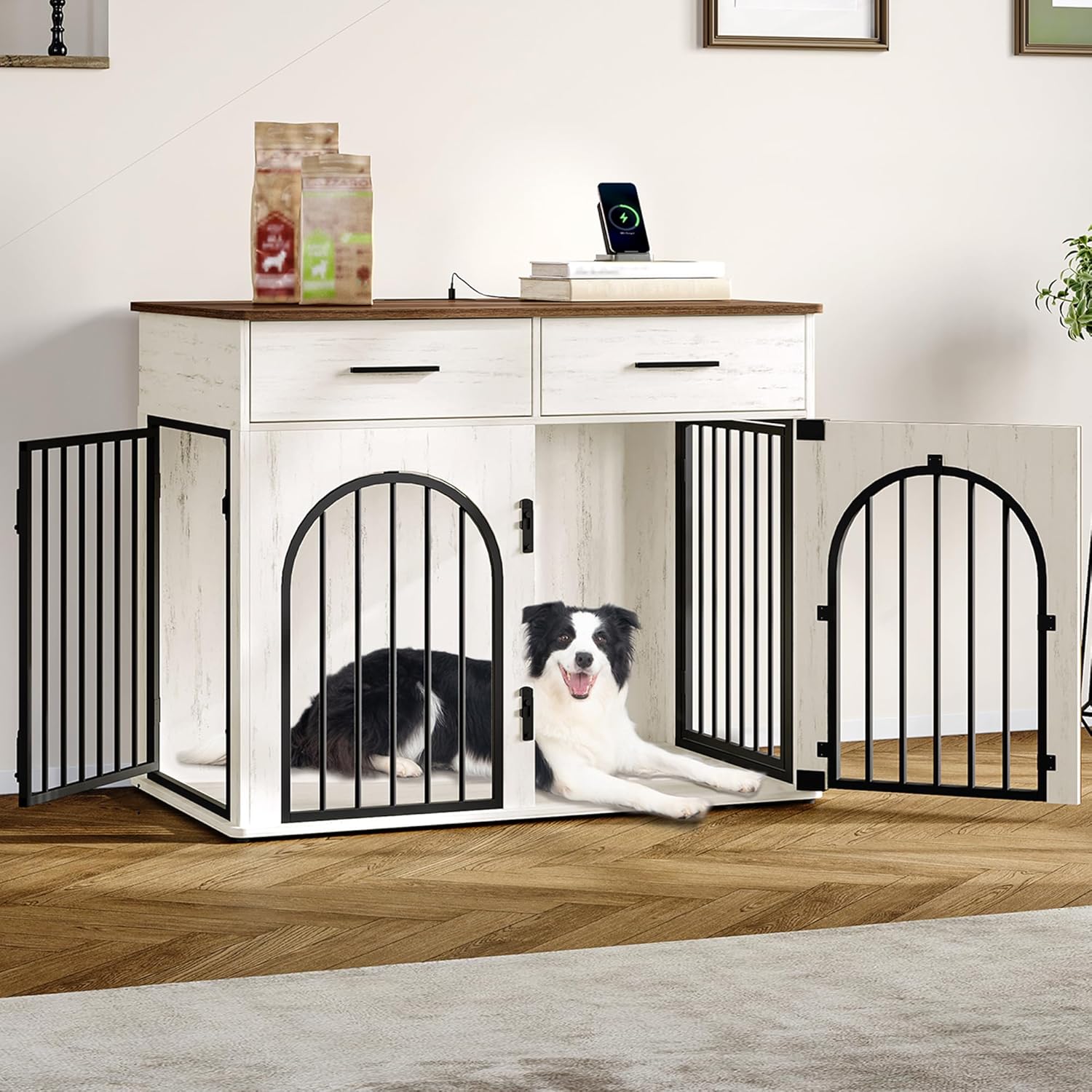 Gabbia Pieghevole VOUNOT In Metallo 92x58x64 Cm | Trasportino Per Cani Con 2 Porte, Vassoio Estraibile | Maniglia E Pieghevole, Uso Interno/esterno