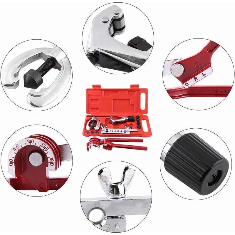 Kit Dudgeonnière, 11Pcs Outil d'Évasement de Tuyaux Pipe Cutter Tube Flare Tool Outil de Pliage de Tube de Frein avec Étui de Rangement - 4
