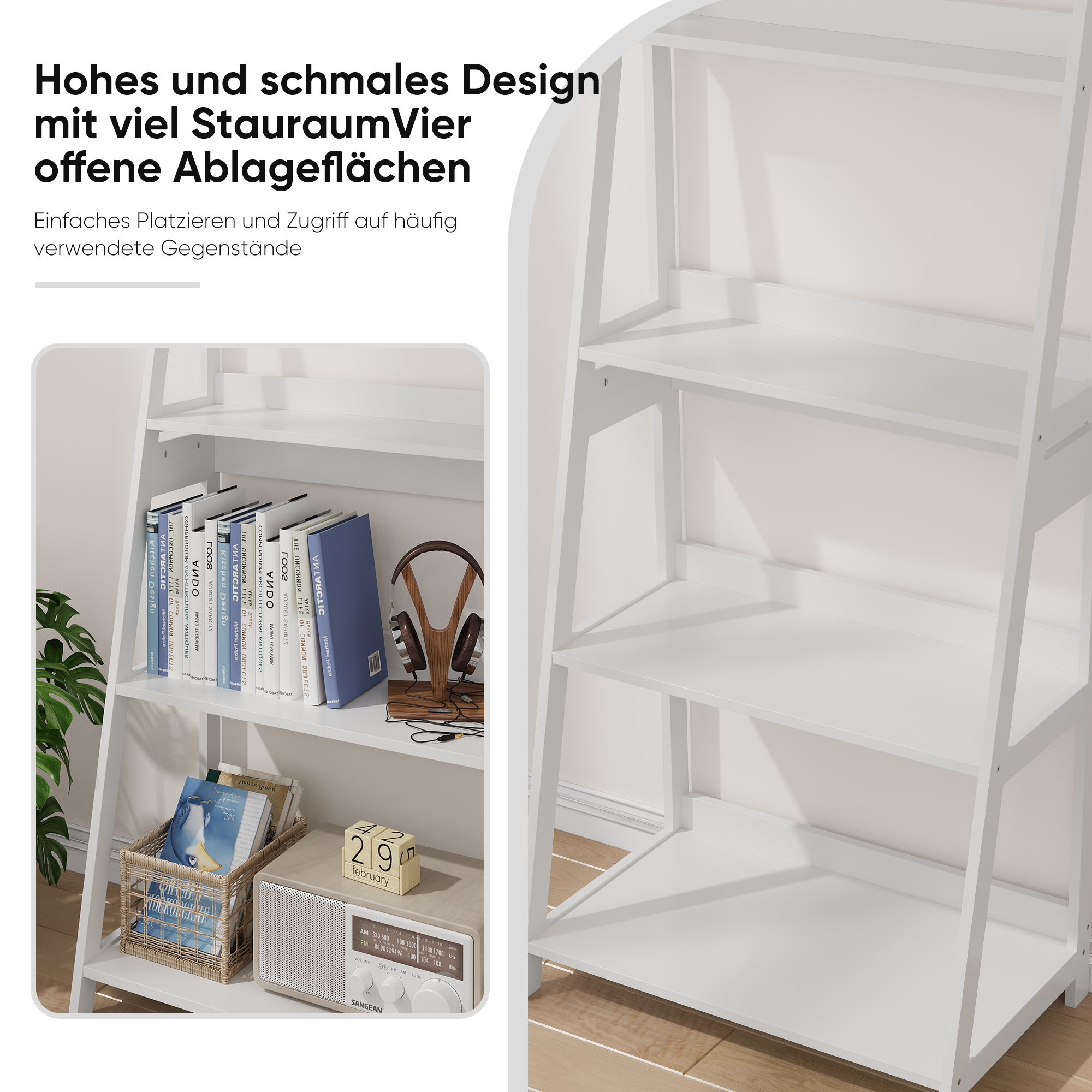 Étagère échelle 63x39x150 cm, présentoir, étagère à 4 niveaux, étagère de rangement, pour salle de bain/bureau/salon, blanc - 8