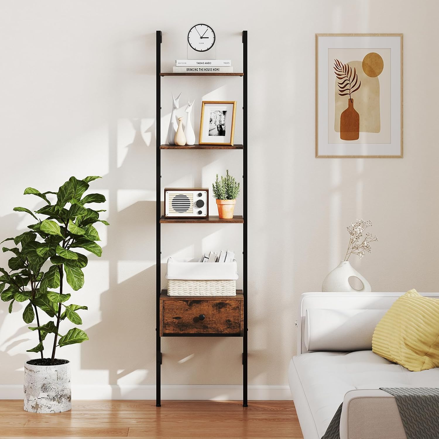 WOLTU Scaffale a Scala, Mobile Portaoggetti con 10 Cubi, Armadio di Legno, Scaffale Autoportante per Studio, 120x30x120cm, Marrone Rustico
