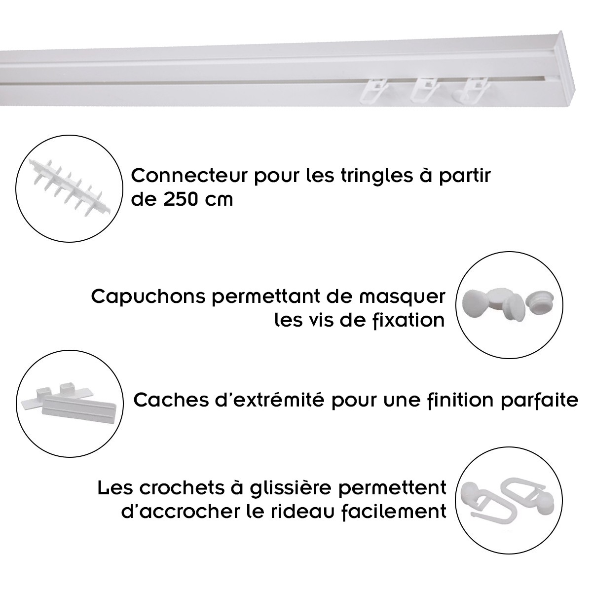 SIMI Rail de plafond tringle en PVC pour rideaux à crochets Blanc Monorail droit 120 cm - 2