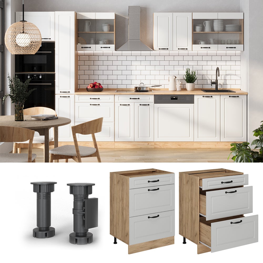 Vicco Meuble cuisine R-Line, Blanc campagne, 60cm avec tiroirs, sans PT - 3